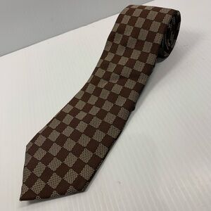 Louis Vuitton Brown Checkered Silk Tie